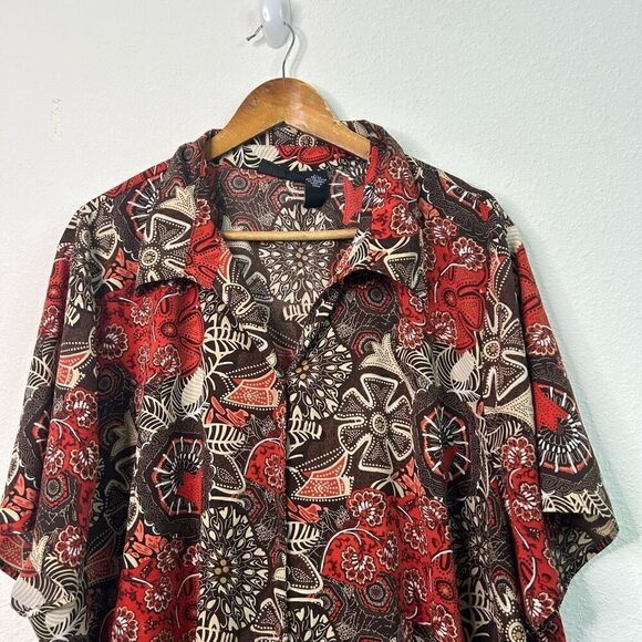 Maggie Barnes Multicolor Brown Red Floral Button Front Shirt Top Plus Size 4X - Picture 2 of 12